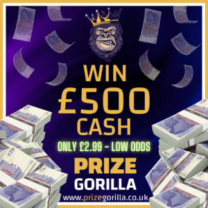 Prize Gorilla low odds £500 cash competition Belfast Northern Ireland United Kingdom best raffle website 2024 2025