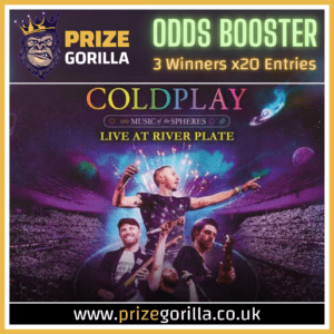 PRIZE GORILLA - WIN COLDPLAY TICKETS BEST COMPETITION WEBSITE BELFAST NORTHERN IRELAND UK 2024 2025 ODDS BOOSTER