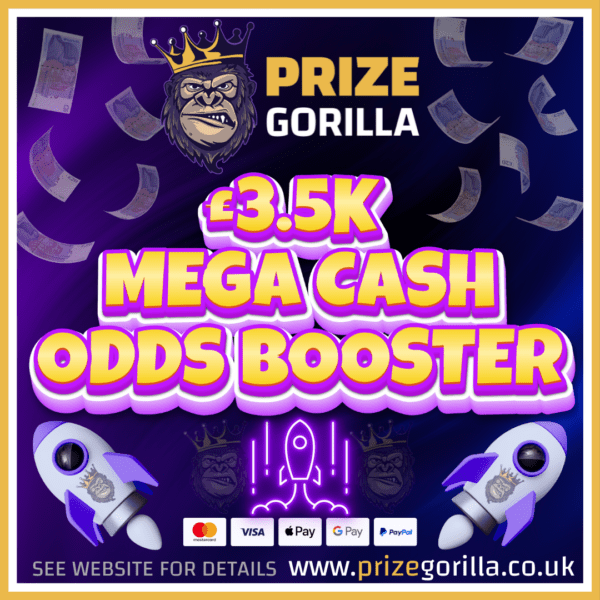 PRIZE GORILLA £3.5K ODDS BOOSTER TAX FREE CASH BEST COMPETITION RAFFLE WEBSITE BELFAST NORTHERN IRELAND UK 2025