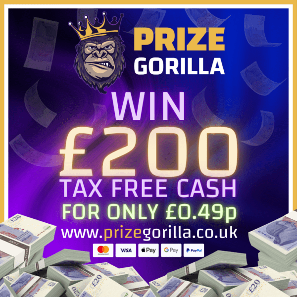 PRIZE GORILLA WIN £200 CASH BEST COMPETITION WEBSITE BELFAST NORTHERN IRELAND UK 2025